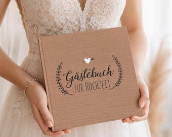 Libro de firmas para bodas en papel kraft de 21 x 21 cm | Libro de firmas con preguntas | Personalizable | Libro de recuerdos de boda | Boda rústica bohemia