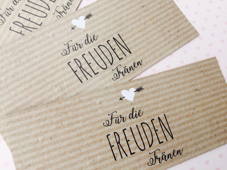 Gastgeschenk Hochzeit, Banderolen für Freudentränen, Banderolen für Taschentücher, Freudentränenbanderolen, Hochzeitsdeko, Kirchenheft Bild 3