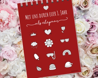 Hochzeitsspiel "Mit uns durch euer 1. Jahr", Geschenk zur Hochzeit, Hochzeitsgeschenk, Gutscheine zur Hochzeit