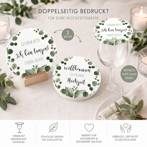 Eucalyptus Wedding Coasters | Please leave your drink untouched | Double-sided print | Wedding table decoration | Coasters for wedding guests