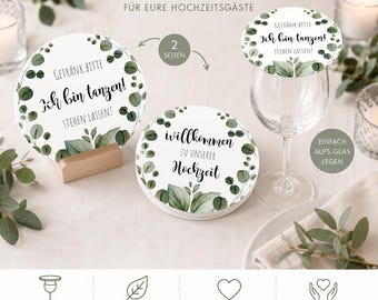 Eucalyptus Wedding Coasters | Please leave your drink untouched | Double-sided print | Wedding table decoration | Coasters for wedding guests