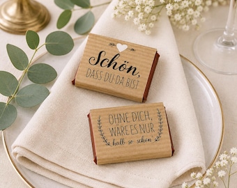 Wedding favor chocolate – wrappers “So glad you’re here” – Wedding favors & table decorations