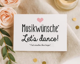 Pink wedding music request cards | Let's Dance cards | Wedding party guest games | DJ & party entertainment cards