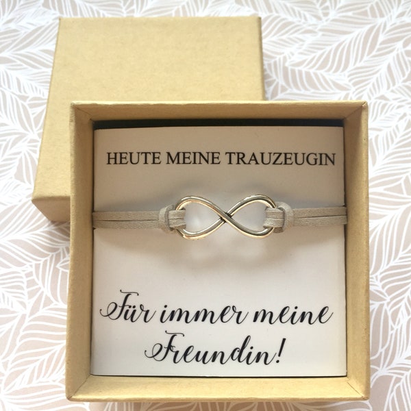 Geschenk Trauzeugin  Armband mit Karte und Geschenkschachtel