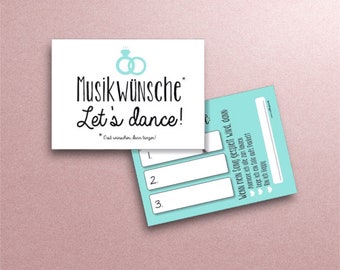 Music wish cards for the wedding - music wishes for the DJ - turquoise