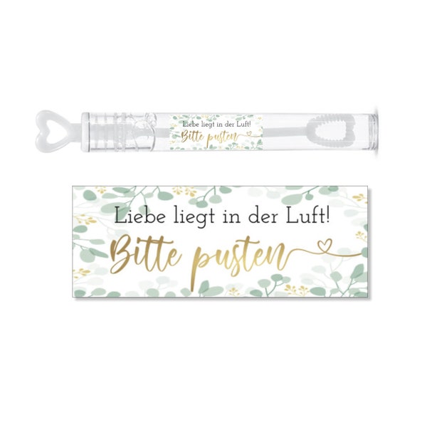 Stickers for the wedding | SOAP BUBBLES | Please blow- green/gold