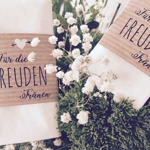 Gastgeschenk Hochzeit, Banderolen für Freudentränen, Banderolen für Taschentücher, Freudentränenbanderolen, Hochzeitsdeko, Kirchenheft Bild 2