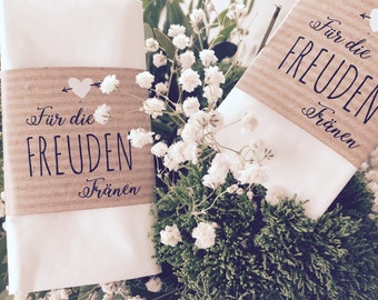 Gastgeschenk Hochzeit, Banderolen für Freudentränen, Banderolen für Taschentücher, Freudentränenbanderolen, Hochzeitsdeko, Kirchenheft