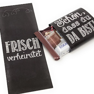 Schokoladenbanderolen "frisch verheiratet" - schwarz