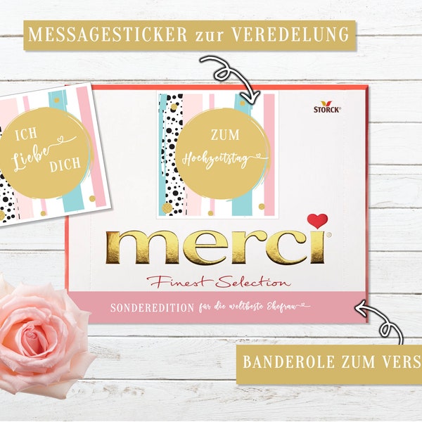 Sticker set for Merci Chocolate | personal gift for your wedding anniversary | Wife | Husband