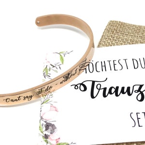 Pulseira com gravação, cartão e bolsa de juta - "Quer ser minha dama de honra?"