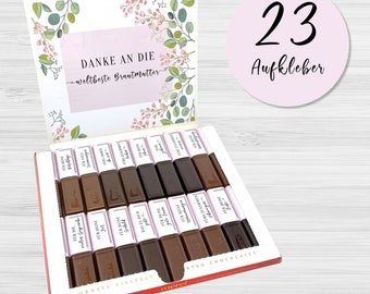 Aufkleber Set für Merci Schokolade | persönliches Geschenk für die Brautmutter / Mutter des Bräutigam