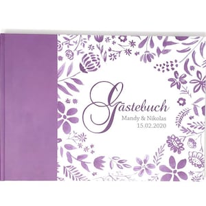 Wedding Guest Book Flowers Purple image 1