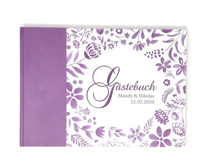 Wedding Guest Book Flowers Purple image 1