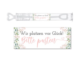 Aufkleber für die Hochzeit | SEIFENBLASEN | Bitte pusten- rosa/grün