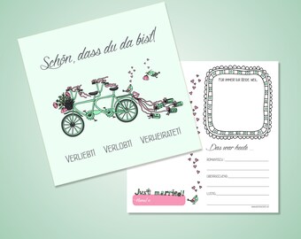 Guest book cards, bicycle, wedding guest gift