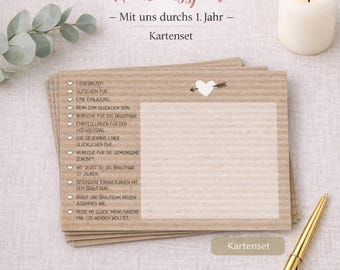 52 Kraft Paper Wedding Game Cards | A Year Full of Greetings | Wedding Postcard Game | Gift for the Bride and Groom