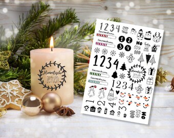 DIN A4 CHRISTMAS tattoo foil - ADVENT NUMBERS - for candles / ceramics