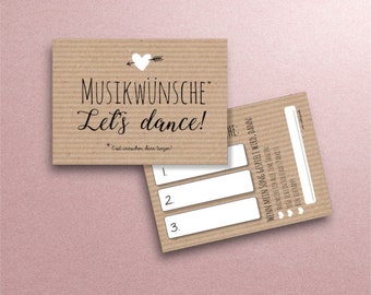 Music wish cards for the wedding - music wishes for the DJ - kraft paper