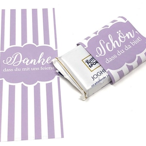 Banderolas de chocolate "Es bueno que estés aquí" - violeta/blanco