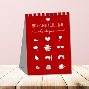 Jeu de calendrier à gratter mariage "Avec nous tout au long de votre 1ère année" | Calendrier à gratter avec message personnel - mariés
