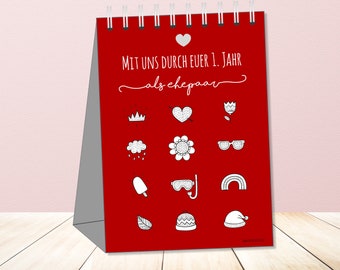 Scratch calendar wedding game "With us through your 1st year" | Scratch calendar with personal message - bride and groom