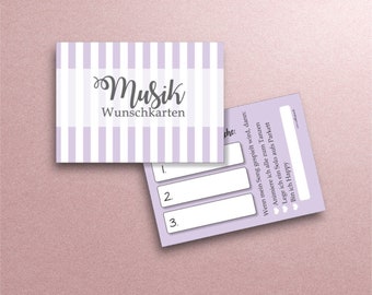 Music wish cards for the wedding - music wishes for the DJ - purple/white