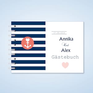 Personalisiertes Gästebuch zur Hochzeit Hamburg Meer Hafen Leuchtturm Strand maritim Ringbuch mit Namen