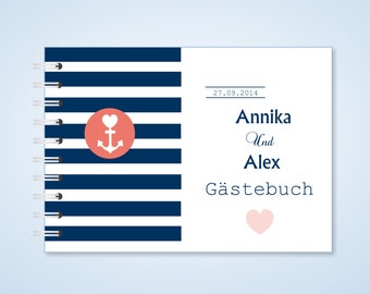 Personalisiertes Gästebuch zur Hochzeit - Hamburg Meer Hafen Leuchtturm Strand maritim