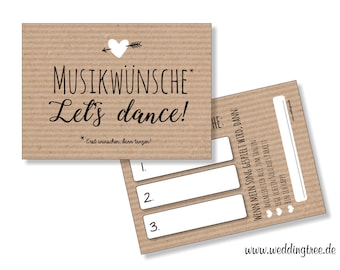 Music wish cards for the wedding - music wishes for the DJ - kraft paper