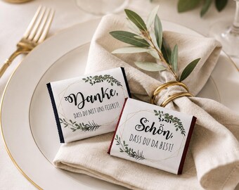 Chocolate wrappers for weddings with eucalyptus "When things take longer than expected" | Wedding favors | Candy bar decorations | Waiting time for guests