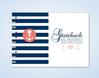 Personalisiertes Gästebuch zur Hochzeit - Hamburg Meer Hafen Leuchtturm Strand maritim