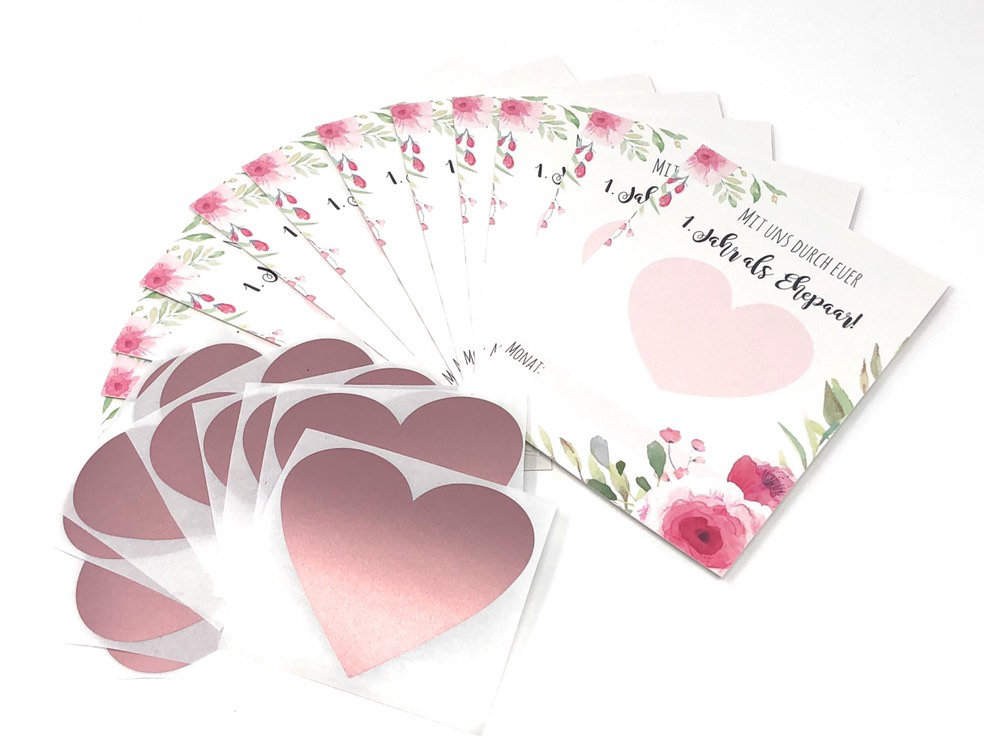 12 Stück Hochzeitsspiele Rubbelkarten - Gemeinsam Durchs 1. Jahr