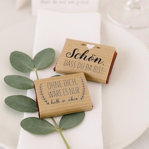 Chocolates para recuerdos de boda – Banderolas “Qué bueno que estés aquí” – Recuerdos de boda y decoración de mesa