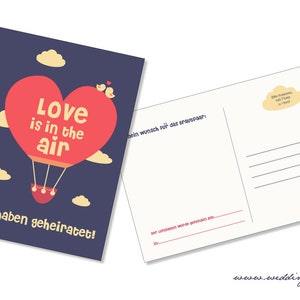 Ballonflugkarten Hochzeit, Kärtchen für Luftballons, 50 Karten zum befestigen an einem Luftballon, Heißluftballon