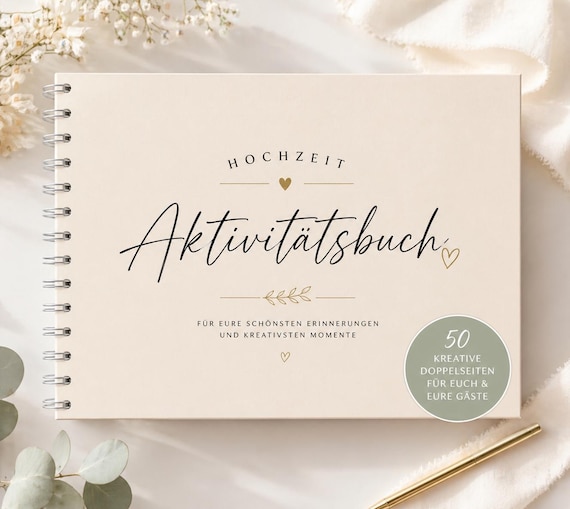 Hochzeits Gästebuch Spiel | Aktivitäts Gästebuch Hochzeit | 50 Doppelseiten für bis zu 100 Gäste | kreatives Gästebuch DIN A5 modern