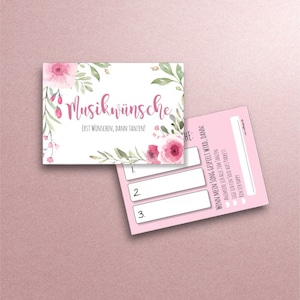 Musikwunschkarten Watercolor Rose zur Hochzeit - Musikwünsche für den DJ