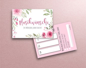 Music request cards Watercolor Rose for the wedding - music requests for the DJ