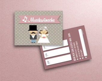 Wedding music request cards - music requests for the DJ - bride and groom