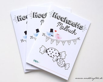 Malbuch für die kleinen Hochzeitsgäste, 3 Stück als Kinderbeschäftigung auf eurer Hochzeit, Hochzeitsmalbuch