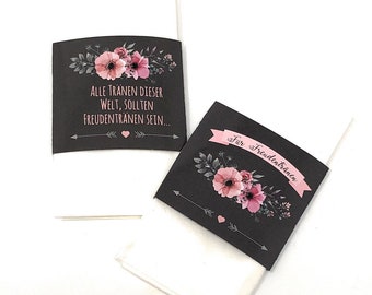 Banderoles for tears of joy, banderoles for handkerchiefs, tears of joy banderoles, wedding decorations, church booklets, wedding guest gifts