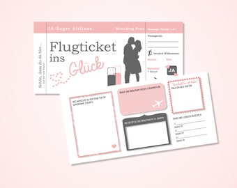 Guest book cards, plane ticket, wedding decorations