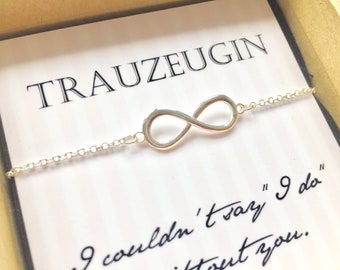 Geschenk Trauzeugin Armband Infinity silber mit Karte und Geschenkschachtel