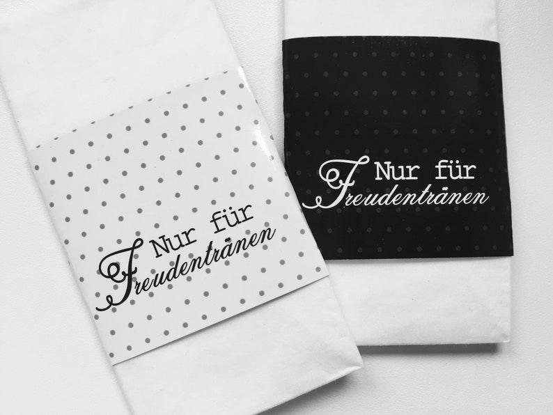 Gastgeschenk Hochzeit, Banderolen für Freudentränen, Banderolen für Taschentücher, Freudentränenbanderolen, Hochzeitsdeko, Kirchenheft Bild 2