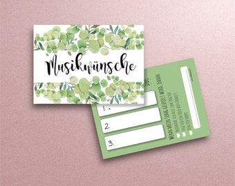 Music wish cards for the wedding - music wishes for the DJ - eucalyptus