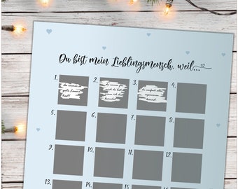 Advent calendar for scratching "you are my FAVORITE PERSON blue" A3 Christmas calendar