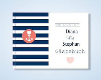 Personalisiertes Gästebuch zur Hochzeit - Hamburg Meer Hafen Leuchtturm Strand maritim