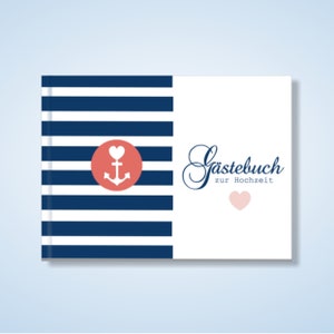 Personalisiertes Gästebuch zur Hochzeit Hamburg Meer Hafen Leuchtturm Strand maritim Hardcover OHNE Namen