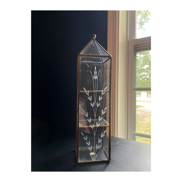 Vintage Brass and Etched Glass Curio Cabinet