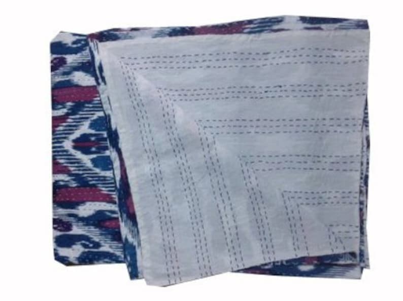 New ikat india print Kantha Quilt Indian Hand Stitched Muslin Voile Fabric Natural Cotton Traditional Blanket Shabby Chic Bedding